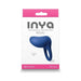 Packaging of Inya Regal rechargeable vibrating ring in blue silicone, shown at actual size with pink and white branding.