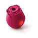 Compact deep pink rose-shaped silicone device with illuminated power button, designed for targeted air stimulation.