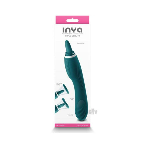 Inya Triple Delight Licking And Suction Vibrator Dark Teal | SexToy.com
