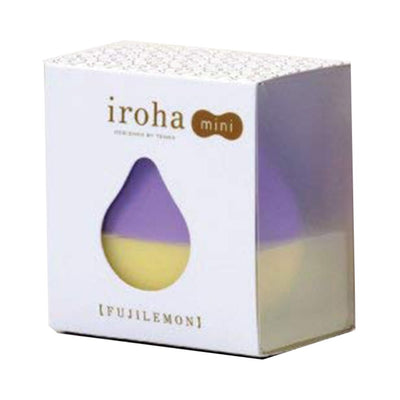 Packaging box of iroha mini Fuji-Lemon compact waterproof vibrator in purple and yellow colors.