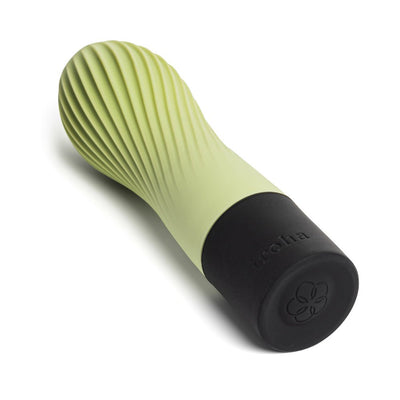 Compact Iroha Zen mini vibrator in green tea color with textured silicone body and black base on white background.