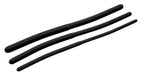 Set of three black silicone urethral sounds with graduated sizes and smooth, flexible design.