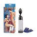 Jackmatic Max Power Pro vacuum pump with 9-inch clear cylinder, black hand pump, and included lubricant packets next to product box.