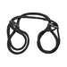 Black Japanese style cotton wrist or ankle cuffs with metal slip rings for easy adjustment and comfortable restraint.