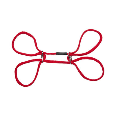 Red Japanese style cotton wrist or ankle cuffs with adjustable slip rings on a white background.