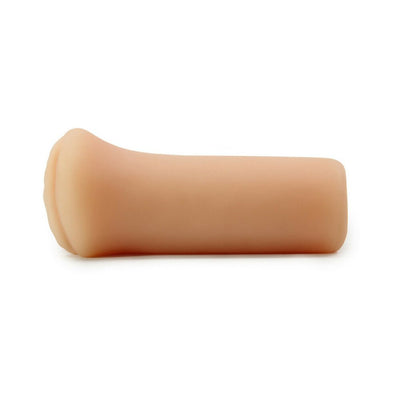 Compact flesh-toned pocket-sized male masturbator with a soft, realistic texture and discreet design.