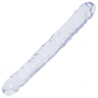 Clear flexible double-ended textured adult toy with realistic veining, measuring 12 inches in length.