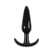 Smooth black tapered T-shaped anal plug with a glossy finish designed for comfortable use.