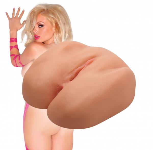 Realistic life-size beige masturbator modeled after Jesse Jane's intimate anatomy with detailed texture and open-ended design.