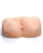 Realistic beige dual-entry adult masturbator toy modeled after female anatomy, featuring both vaginal and anal openings.