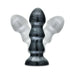 Black metallic textured flexible bulb with flared suction cup base shown in motion on white background.