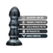 Carbon metallic black flexible PVC bulb with flared suction base and product feature icons on white background.