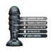 Jet Bruiser Carbon Metallic Black tapered plug with suction base and key features listed beside it.