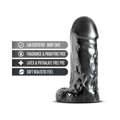 Jet Destroyer Carbon Metallic Black realistic dildo with soft, body-safe PVC and detailed texture on white background.