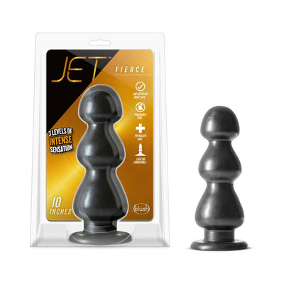 Jet Fierce Carbon Metallic Black plug with three tapered sections shown in and out of packaging.