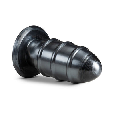 Jet Fuc Plug in metallic black with tapered tip, three smooth rings, and flared base for secure use.