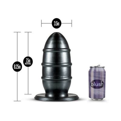 Jet Fuc Plug in carbon metallic black with size measurements next to a purple can for scale comparison.