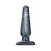 Large tapered butt plug in carbon metallic black with a smooth finish and wide base for secure use.