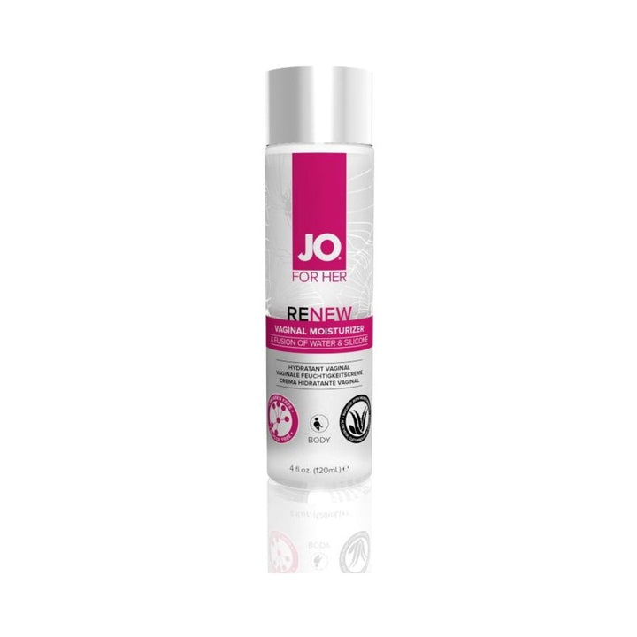 JO Renew Vaginal Moisturizer 4oz tube with white and pink label for soothing hydration and comfort.