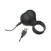 Black vibrating silicone balls with attached ring and USB charging cable on white background.