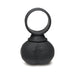 Black silicone vibrating balls with attached ring handle, textured surface, designed for versatile use.