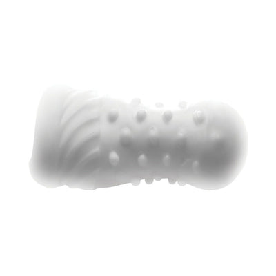 White textured inner sleeve with raised nubs and ridges for a stimulating experience.