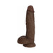 Chocolate brown realistic 9-inch PVC dong with detailed texture and suction cup base for hands-free use.