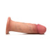 Realistic dual density silicone dildo with suction base in light skin tone, 6 inches insertable length.