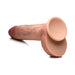 Realistic light skin tone dual density silicone dildo with suction cup base and detailed veins and texture.