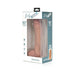 Jock Dual Density 10-inch silicone dildo with balls in light skin tone, packaged in a clear display box.