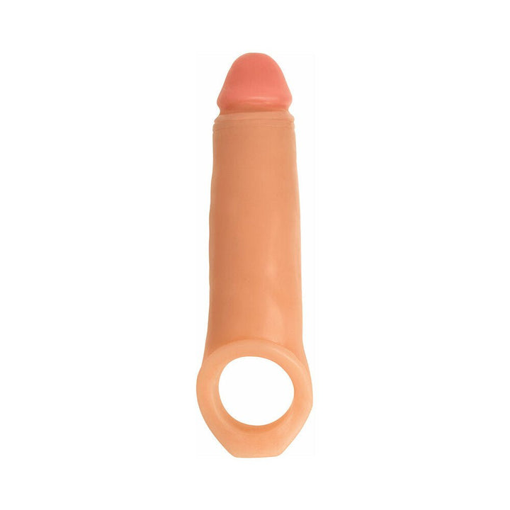 Vanilla beige 2-inch realistic extension sheath with integrated ball strap for secure fit and enhancement.