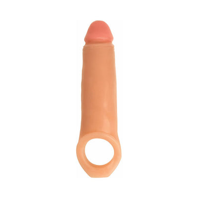 Vanilla beige 2-inch realistic extension sheath with integrated ball strap for secure fit and enhancement.