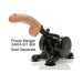Realistic flesh-toned dildo with suction cup base mounted on a black mechanical device, shown on white background.