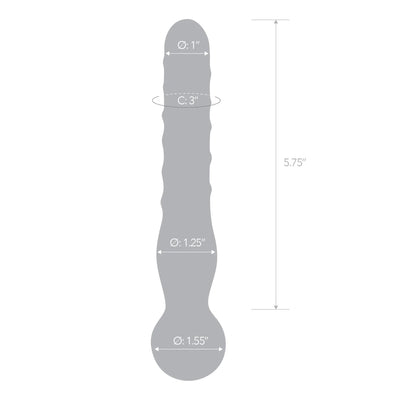 Diagram of Joystick Glass Dildo Wand showing length and diameter measurements for each section.