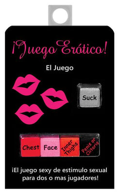 Juego Erótico con dados que indican partes del cuerpo y acciones para un juego sensual para dos o más jugadores.