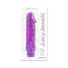 Purple Juicy Jewels Plum Pleaser vibrator with flexible shaft in clear retail packaging.
