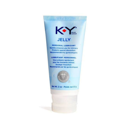 K-Y Jelly 2oz tube of personal water-based lubricant with blue and white packaging on white background