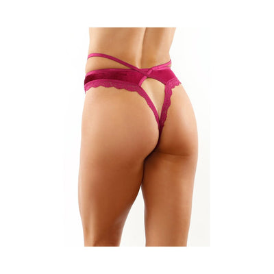 Kalina Velvet Strappy Cut-out Thong With Keyhole Back Magenta S/m - SexToy.com