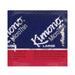 Close-up of Kimono Micro Thin Large condom packaging in blue and red with white text.