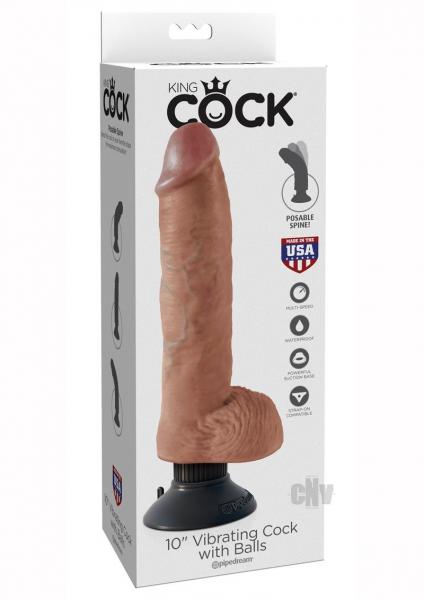 King Cock 10 inches Vibrating Tan Dildo with Balls | SexToy.com