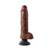 Realistic 10-inch dark brown vibrating dildo with textured shaft and suction cup base.