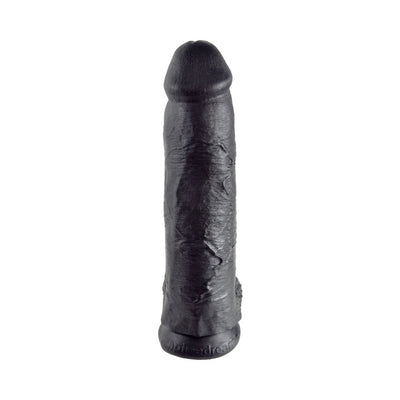 Black 12-inch realistic dildo with suction cup base and detailed texture.