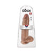 Tan 12-inch realistic dildo with balls in clear packaging labeled King Cock by Pipedream