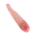 Beige tapered double-ended dildo with realistic texture and detailed veining, 16 inches long.