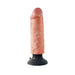Beige 6-inch realistic vibrating dildo with textured surface and black suction cup base on white background.