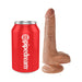 Realistic 6-inch dildo with suction cup base next to a red Pipedream soda can for size comparison.