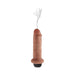 Ultra-realistic 6-inch squirting adult toy with detailed texture and a black base, shown releasing liquid from the tip.