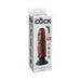 Packaging box of King Cock 6-inch vibrating realistic dildo with posable spine and suction base in dark brown color.