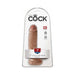 Tan 7-inch realistic dildo with balls in clear packaging, featuring suction cup base and strap-on compatibility.