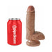 Tan realistic 7-inch dildo with suction cup base shown next to a red soda can for size comparison.